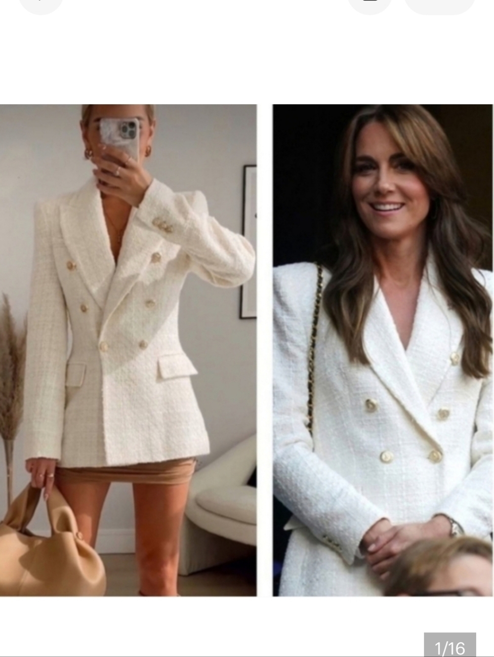 Zara Tweed Textured Double Breasted Blazer Jacket Size XL - Picture 2 of 14